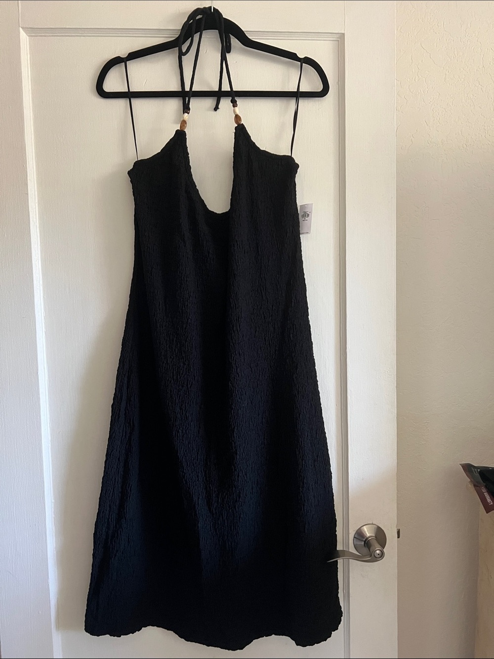 Old Navy Black Strapless Textured Sundress with Bead-Tie Neck